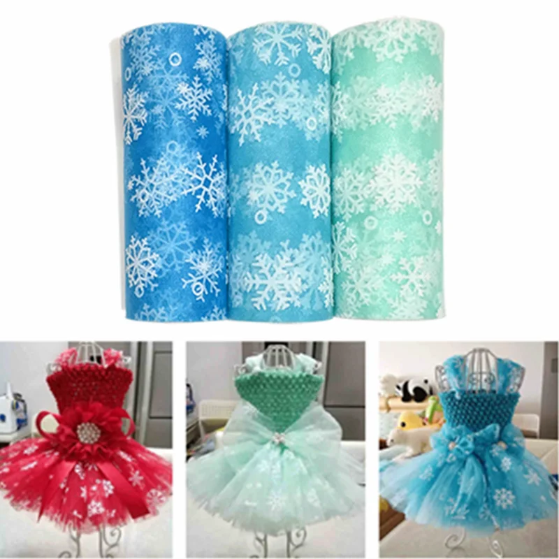 

15cm*10Yard Glitter Snowflake Sheer Crystal Organza Tulle Roll Fabric Spool Organza Baby Shower Tutu Skirt Wedding Decoration. Q