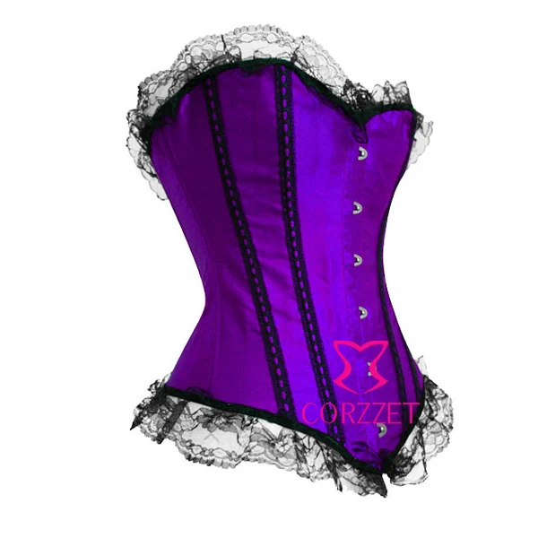 Western Style Langerie Sexy Corset Women Lace Satin Purple Pin Up Bustier Top Corpete Corselet