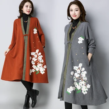 

Autumn and winter new national of long-sleeved coat thick coat coat Cardigan Women winter Jacket Loose Big yards joker Long coat