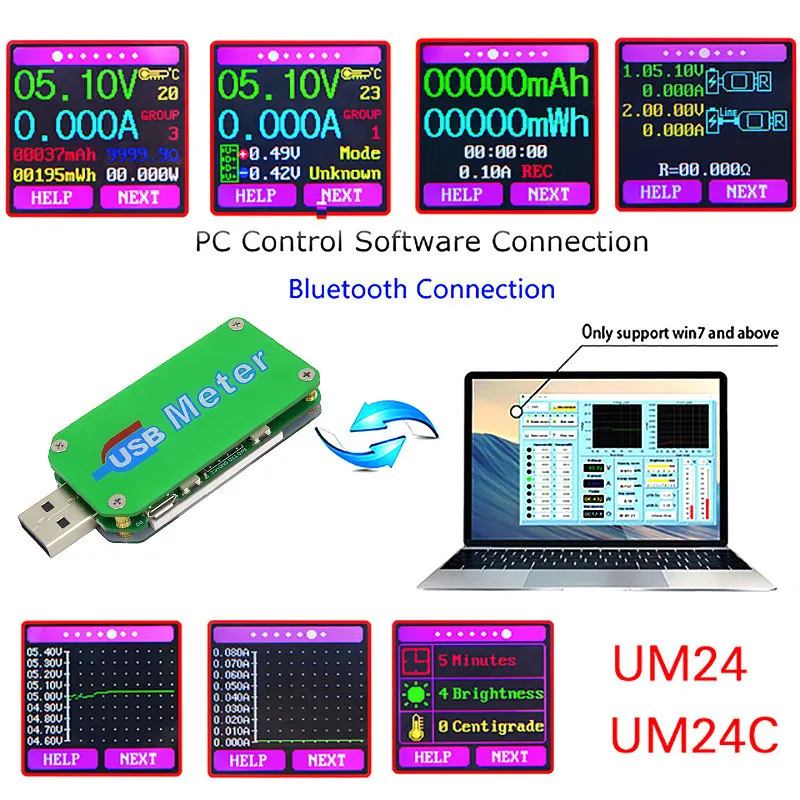 UM24 UM24C USB 2,0 цветной ЖК-дисплей тестер напряжения измеритель тока Вольтметр Amperimetro измерение заряда батареи сопротивление кабеля