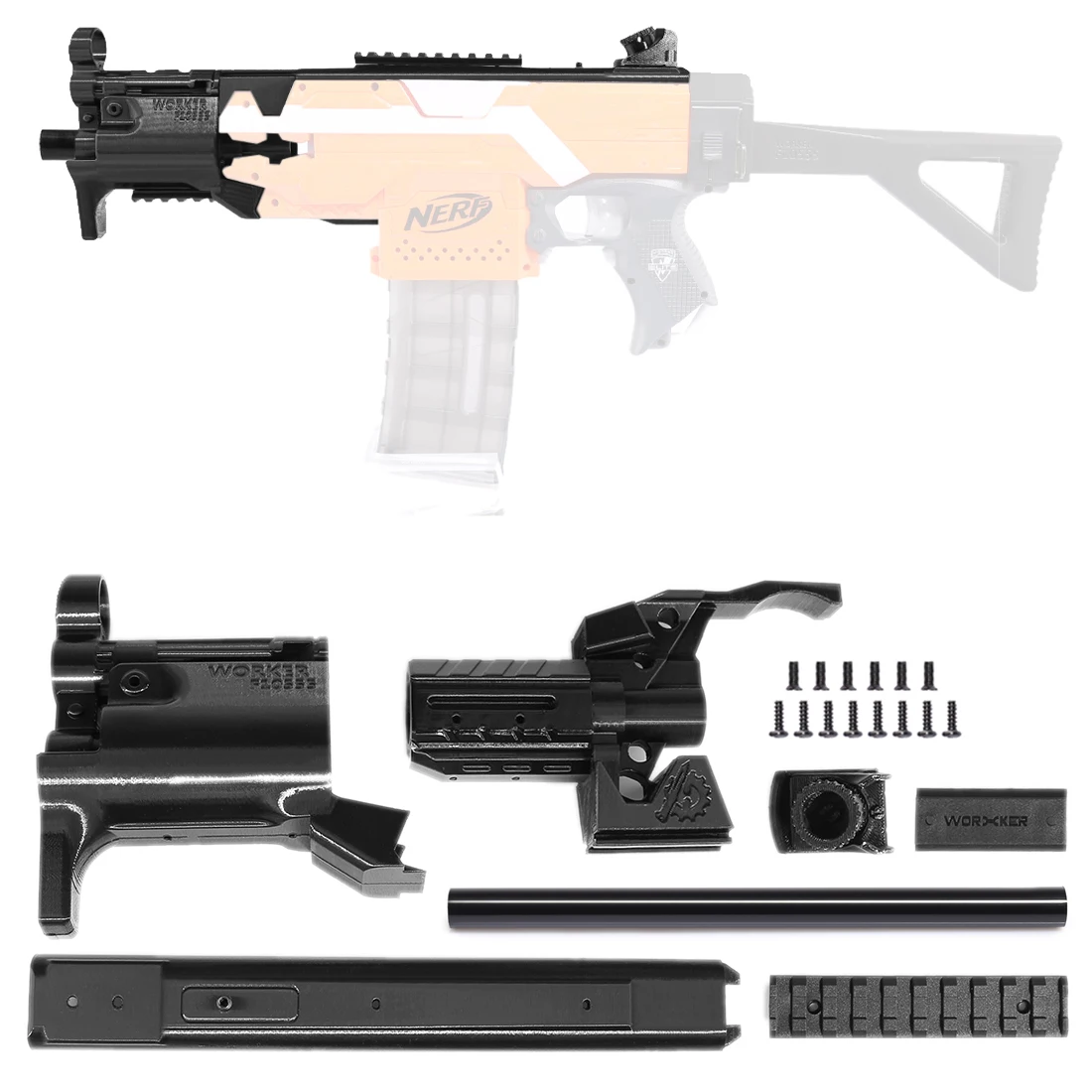 

WORKER f10555 STF 3D Printing Modularization No.114-K Front Tube Set Straight Grain Tube for Nerf Stryfe - Black