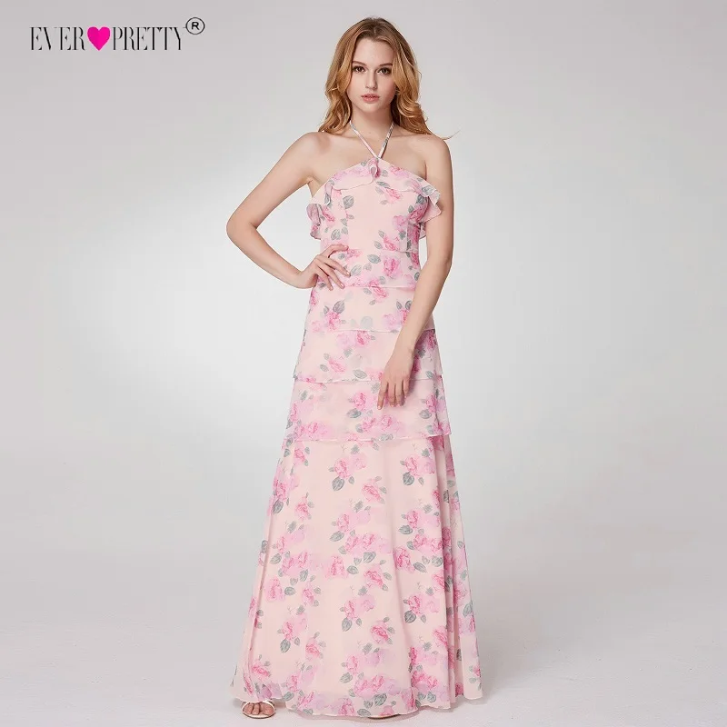 Платье подружки невесты из шифона с цветочным принтом в стиле Ever Pretty; коллекция года; длинное платье без бретелек в пляжном стиле для гостей на свадьбу; EP07237