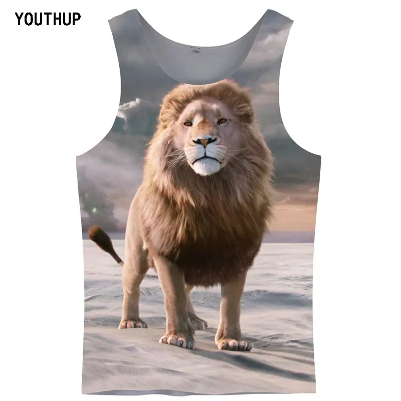 YOUTHUP мужские майки с 3D принтом льва, повседневный жилет, спортивная одежда для бодибилдинга, мужские/женские майки, летние футболки размера плюс