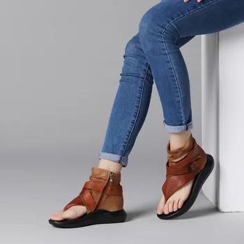 

Women Leather Sandals Flat Heels Summer Shoes Black Gladiator Sandals Women 2019 Casual Shoes Handmade Genuine Leather Sandals