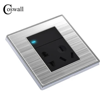 

1 Gang 2 Way Light Switch with 5 Pin Power Socket Enchufe Luxury Wall Stainless Steel Panel Electrical Outlet Plug Soquete