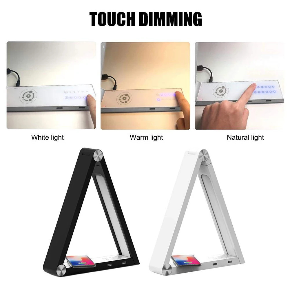 

Led Control Table Lamp Learning Wireless Charging Reading Dimming Decoration Working Light Night Home Triangle Foldable