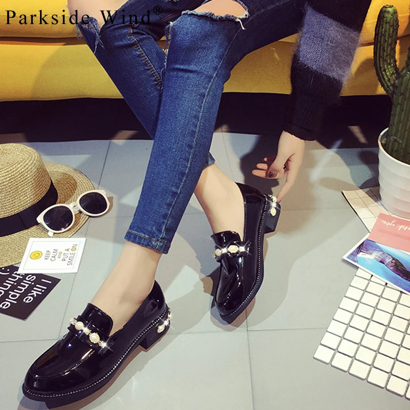 

Parkside Wind Women Flats Shoes Brogue Slip-on PU Leather Oxfords Ladies Spring&Autumn Round Toe Crystal Casual Shoes XWA2185-5