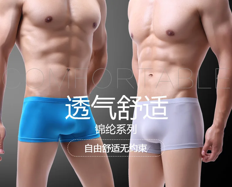 Boxer Men Cueca Solid Nylon Boxer Shorts Bulge Pouch Underpants Gay Clothing Mens Underwear Boxers Brand