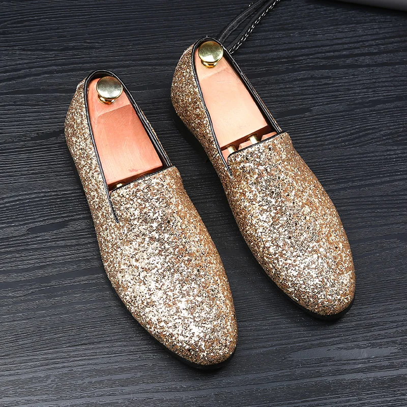designer shoes men silver gold spiked loafers male rhinestone luxury brand dressing moccasins studded cool flats shoes for men (67)
