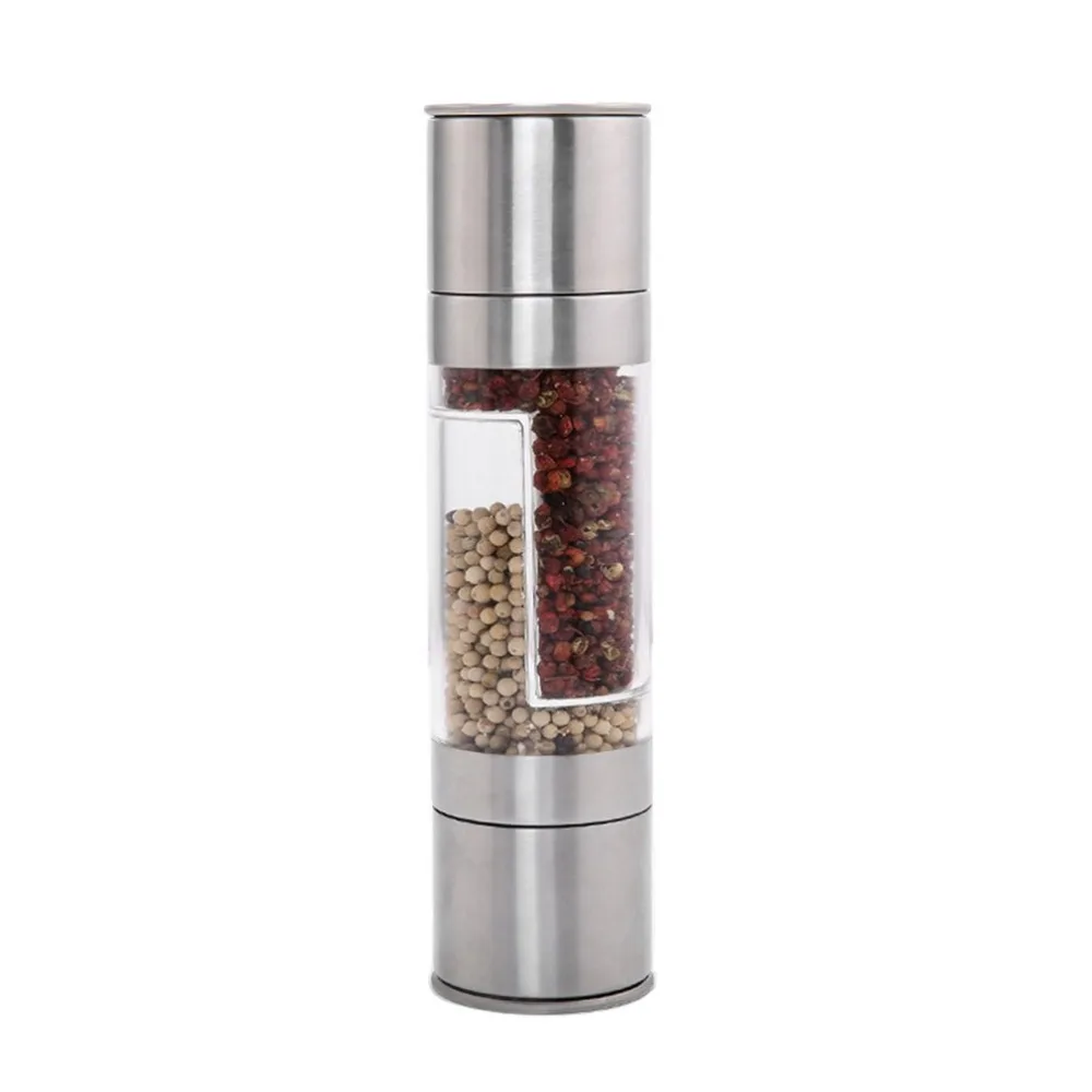 New 2 In 1 Stainless Steel Manual Pepper Salt Spice Mill Grinder Seasoning Kitchen Tools Grinding for Cooking Restaurants