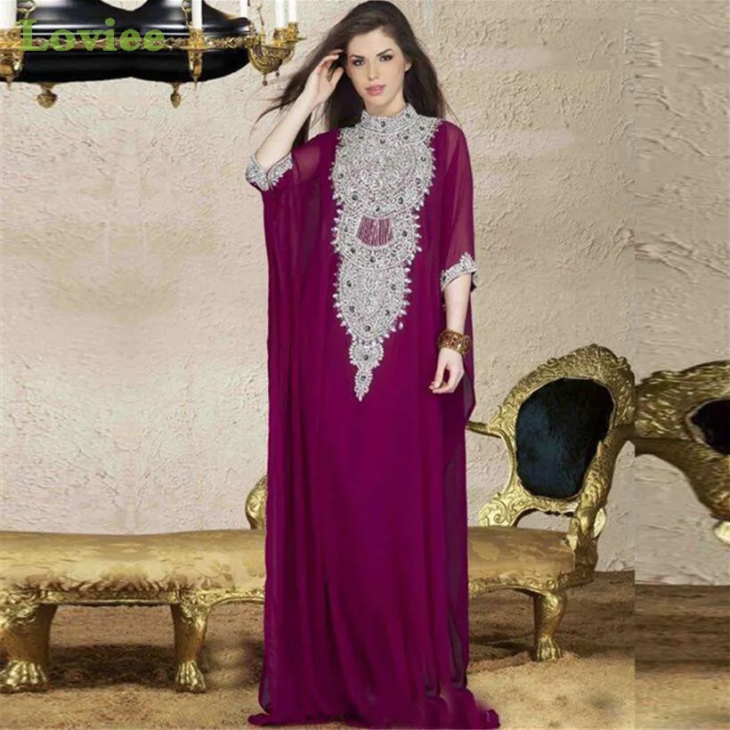 Abendkleider Purple Chiffon Pakistan Arabic Kaftan With Sleeves Dubai ...