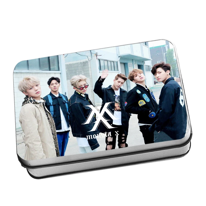 

Kpop Monsta X fashion fans gifts drop shipper Photocard Polaroid Lomo Photo Card small Cards with Metal Box 40pcs/set