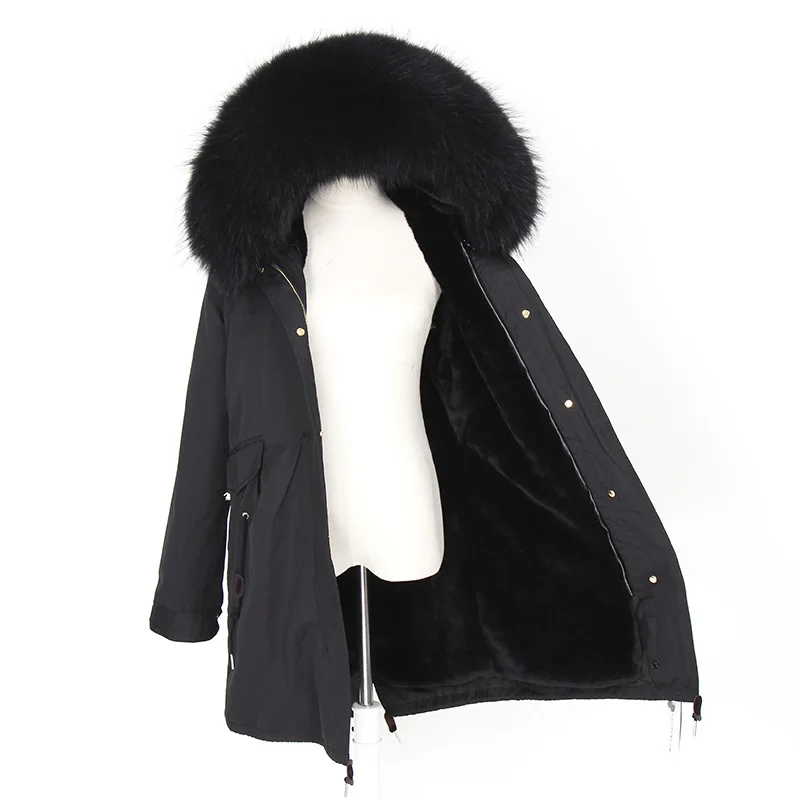 

2019 Winter Parka women jacket natural real raccoon fur collar hooded long coat thick warm soft lining abrigos de piel mujer