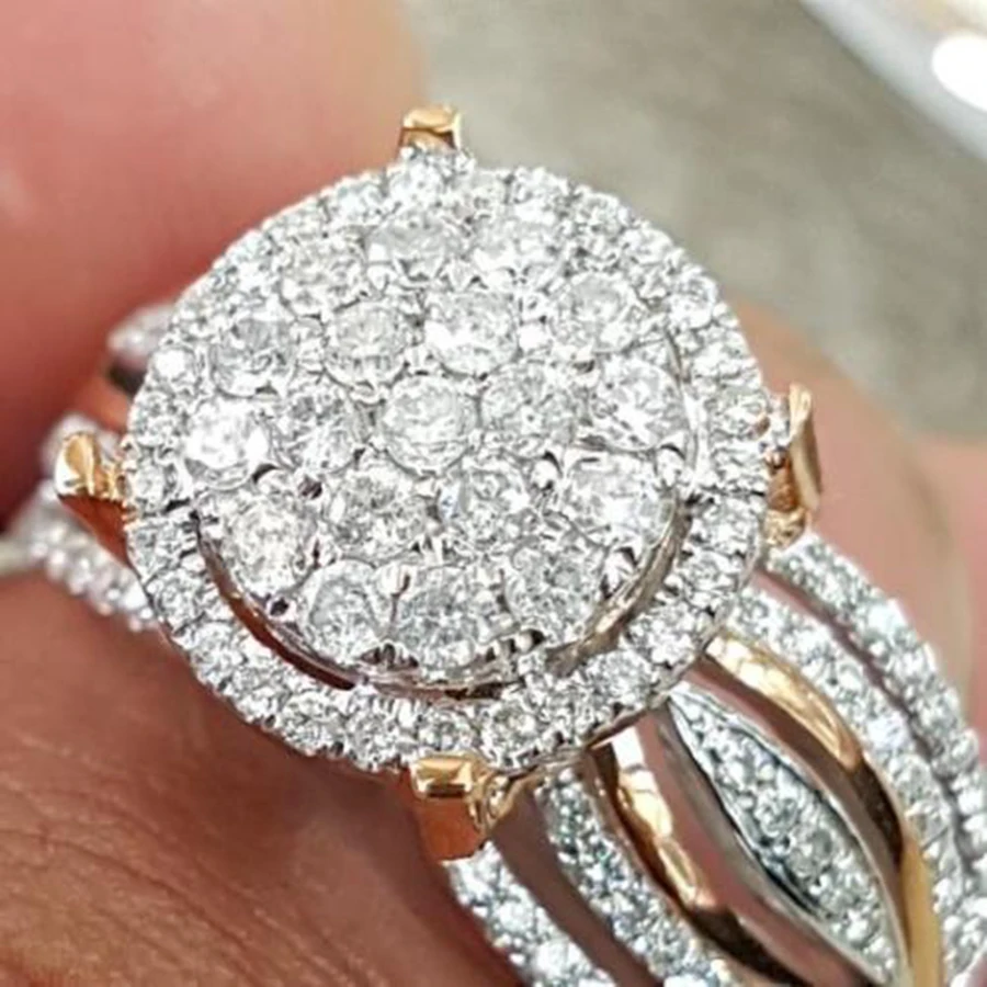 

European and American fashion ladies ring small cubic zirconia combination silver color jewelry A4M252