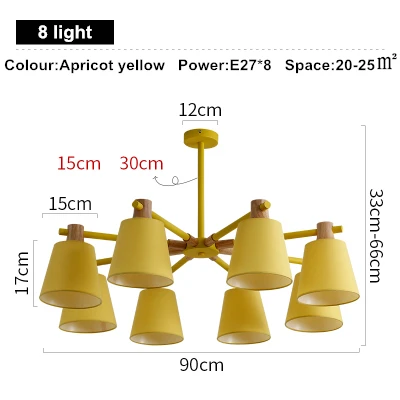 TRAZOS Скандинавская люстра E27 с железным абажуром для гостиной подвесное освещение светильники Lamparas Colgantes деревянный блеск - Цвет абажура: Apricot yellow 8 lig