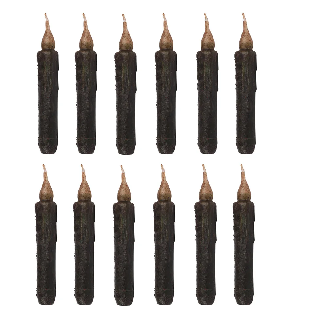 12Pcs Pack 170mm Vintage Style Black Wax LED Candle Taper Candle Flameless Pillar Candle For Wedding Birthday Party Table Decor