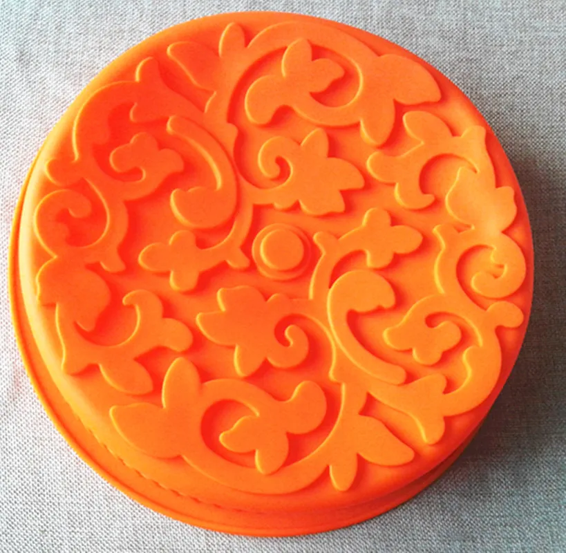 

XG013 Size 27*27*6.5cm Chinese Traditional Flower Pattern Round Silicone Cake Pan Big MoonCake Mold Kitchenware DIY Mold