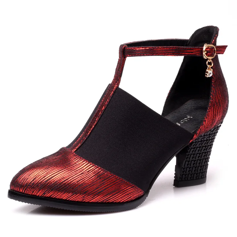 

New Women's Latin Dance Shoes Spot Black Red Baroom Dancing Shoes Party Square Shoes 6cm High Heels Dance Shoes Woman Plus Size