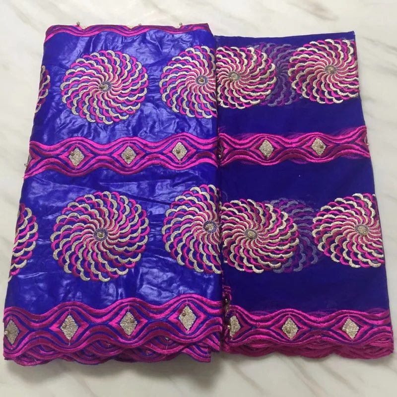 

(5+2 yards /set) high quality royal blue and fushia pink African bazin lace fabric with embroidery fpr party dress BLS28