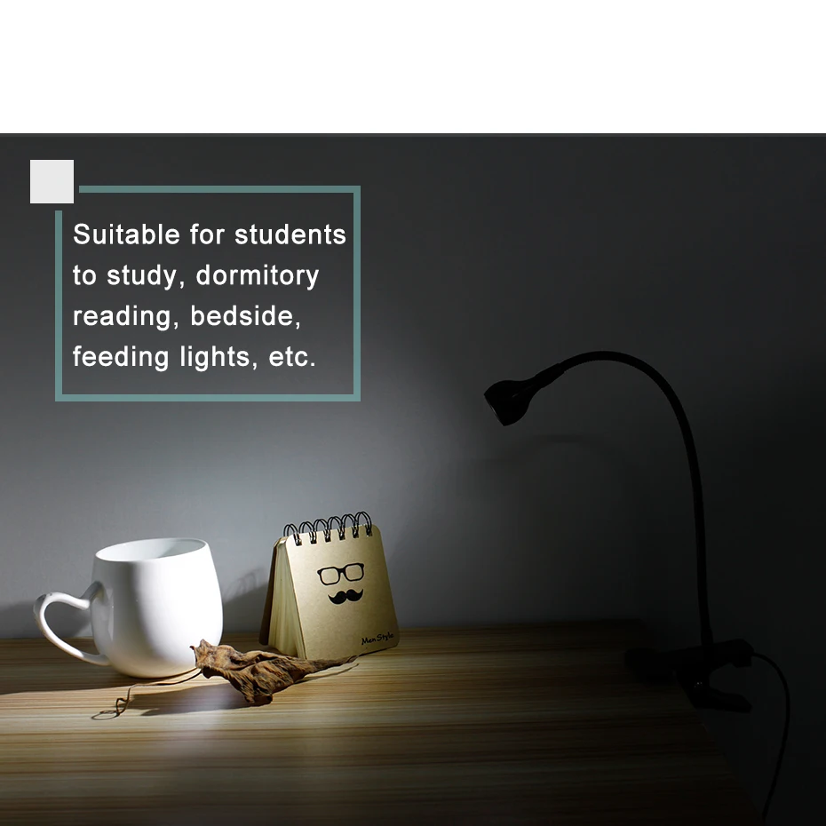  LED Desk Lamp With Clip 3W DC 5V USB Flexible LED Stand Clip Reading Light Clip-on Beside Bed Table - 32920635986