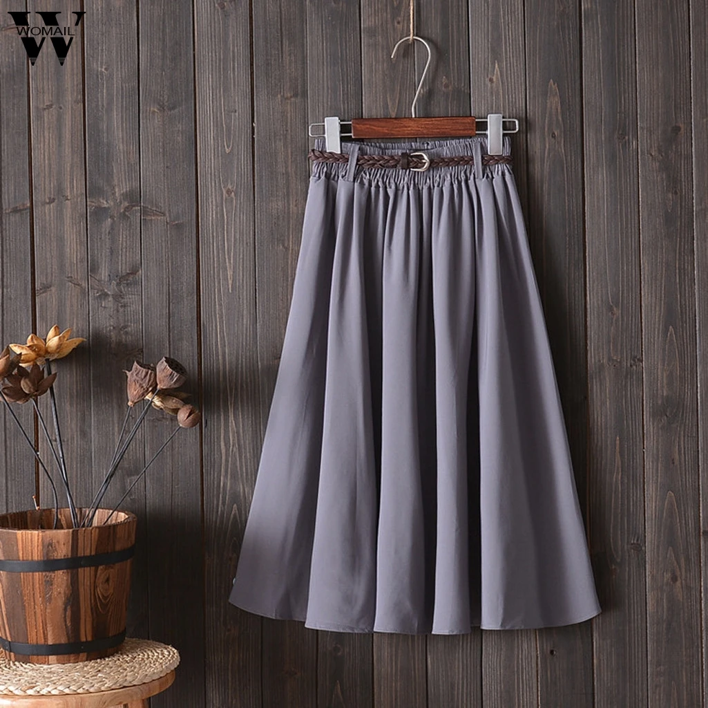 

Womail Skirt for Women Sexy Fashion High Waist Skirt With Belt Midi Knee Length A-line School Skirt Beach New 2019 M523