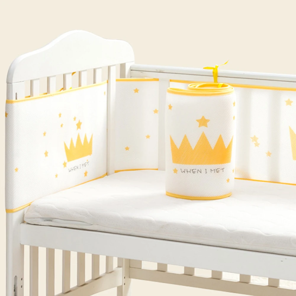 

2Pcs/Set Breathable Summer Baby Bedding Bumper Collision Half Around Baby Bumper Crib Set Cotton Printing Mesh Safety Rails
