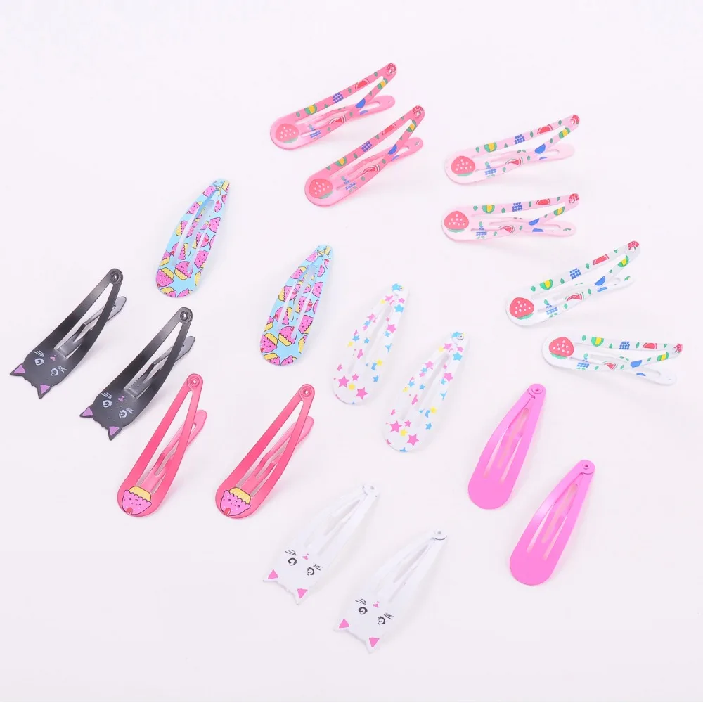 18pcs 5cm Hairpins Snap Hair Clips for Children Girls Hair Accessories Baby Cute Hair Clip Pins Cat Color Metal Printed Barrette