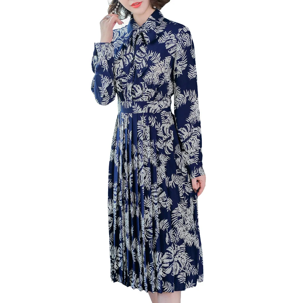 Mode down 2018 Turn Chemise Femmes Imprimer Robe Col Qualité Manches Plissée Longue Vintage Automne Européenne Printemps Longues Haute vExqwfEFAr
