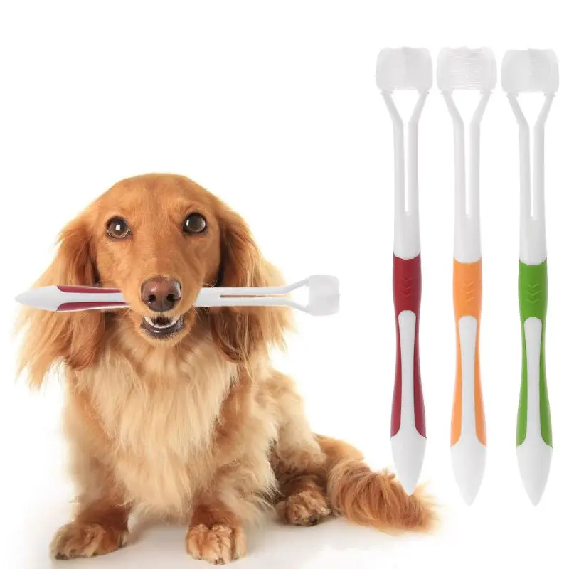 

Pet Dog Toothbrush ThreeHead Toothbrush Puppy Cat Dental Health Teeth Cleaning