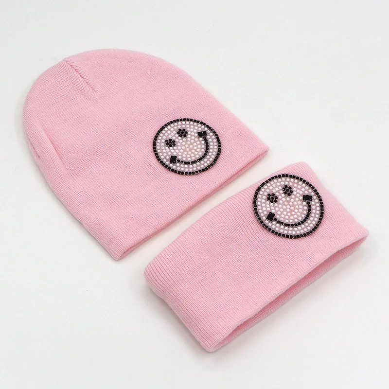 New Kids Beanie Hat Scarf Set 2pcs Cute Candy Solid Color Baby Girls Boys Smile Beanies Cap Knit Hat Scarf Warm Winter Set