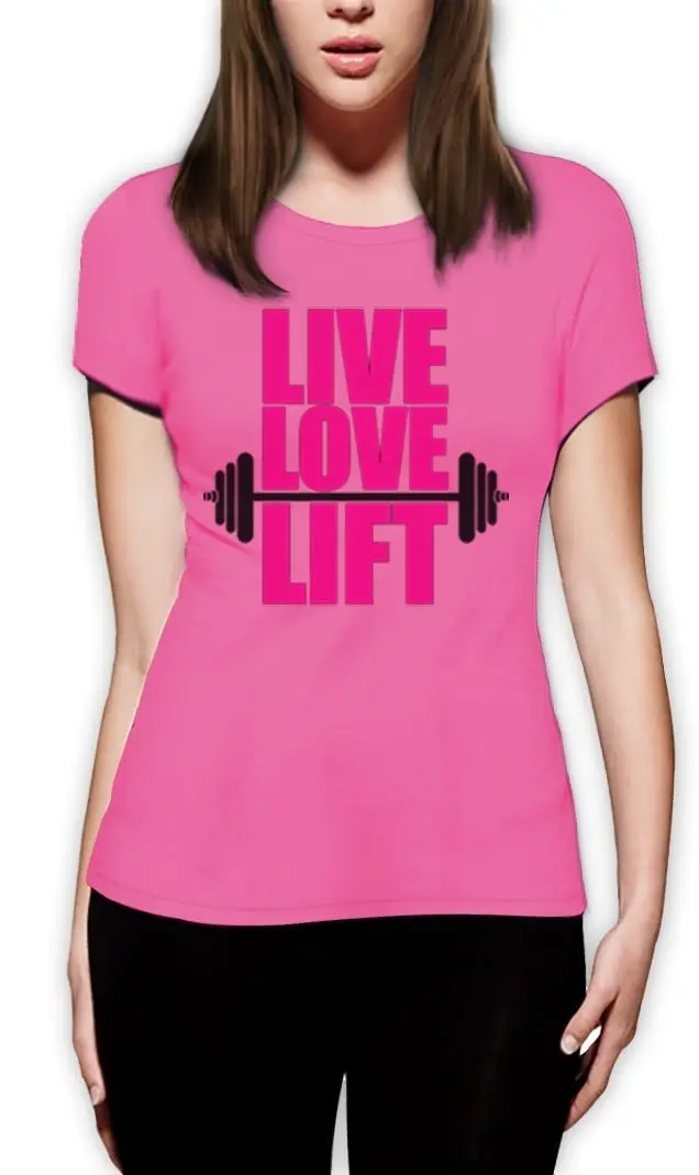 Live Love Lift Women T Shirt Gymer Fitness Body Building Barbell Muscles Workout Hot Sale