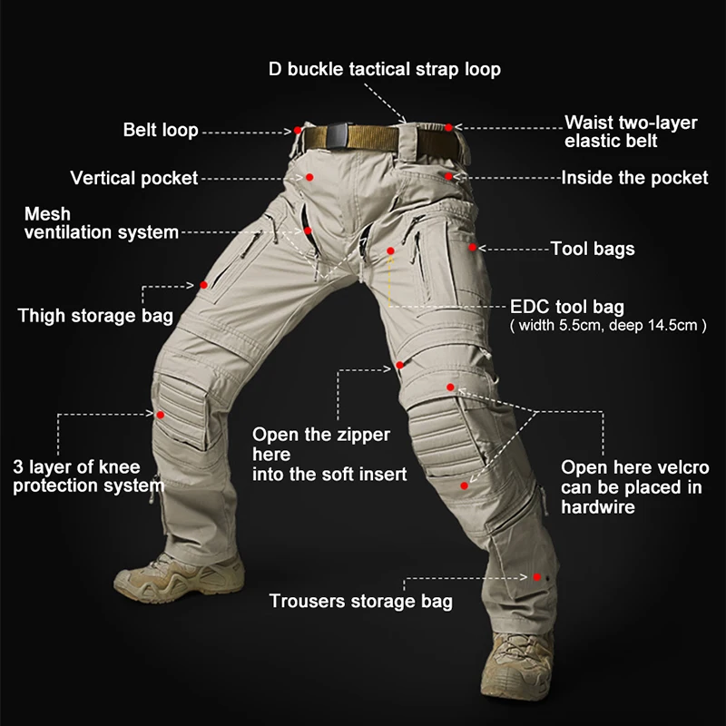 CQB al aire libre acampar senderismo pantalones hombres Tactical Multi bolsillo repelente al agua resistente al desgaste escalada Trekking Pantalones