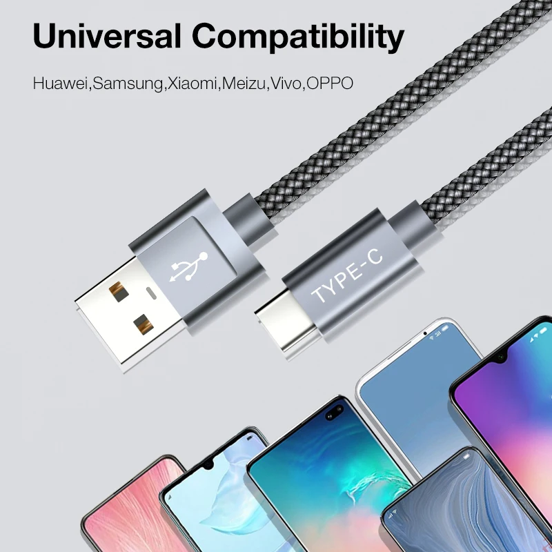 JSAUX 3A type-C кабель для Xiaomi Redmi Note 7 USB C мобильный телефон Быстрая зарядка type-C кабель для samsung Galaxy S9 S8 Plus S10