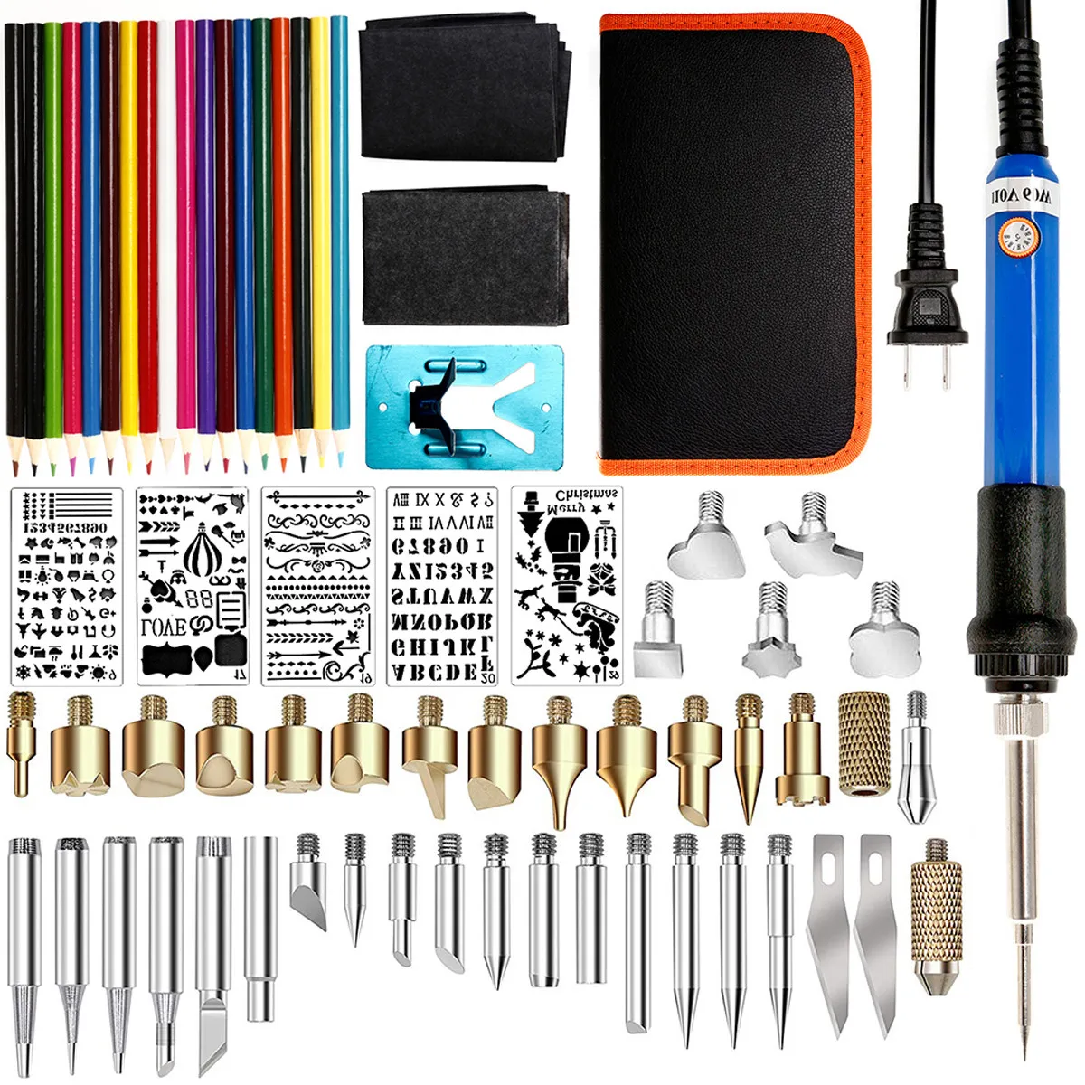 71 Piece 110V 15-60W Wood Burning Pen Set Stencil Electric Soldering Tips Tools Sculpture Pyrography Solder Tips Tool Kits