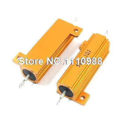 

50W 0.1 Ohm Axial Wirewound Aluminum Clad Resistor Gold Tone 2 Pcs
