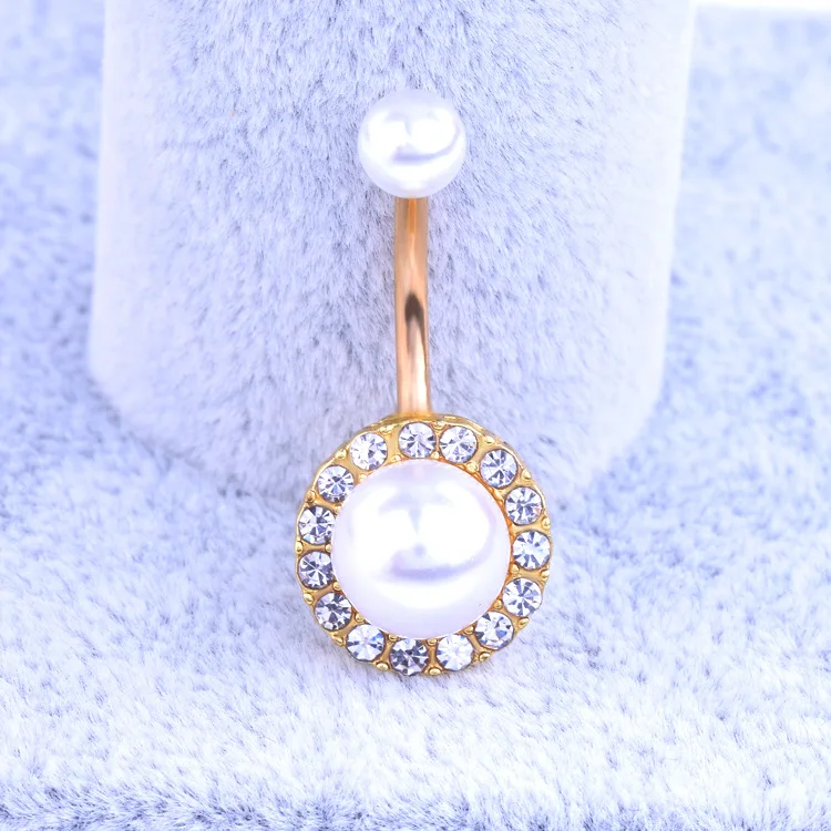 

Synthetic Pearl Belly Button Rings Women Sexy Surgical Steel Navel Jewelry Bars
