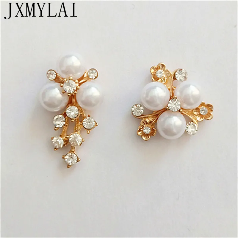 

10 PCS 21mm 18*32mm Fashion Metal Alloy KC Gold Pearl Crystal Rhinestone Flowers Connectors Charm For Jewelry Making