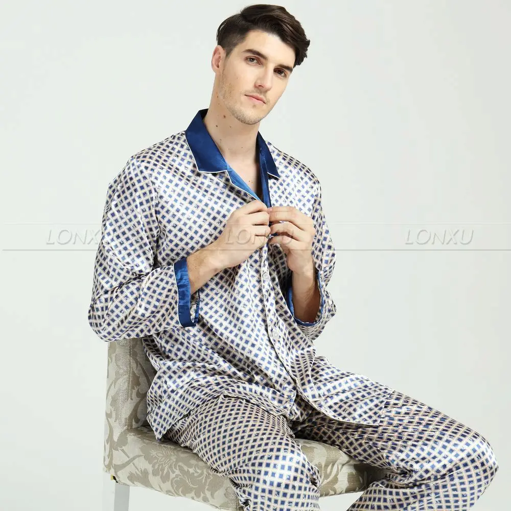 Goedkoop Mens Zijde Satijn Pyjama Set Pyjama Pyjama Set Nachtkleding Loungewear M, L, XL, XXL, 3XL
