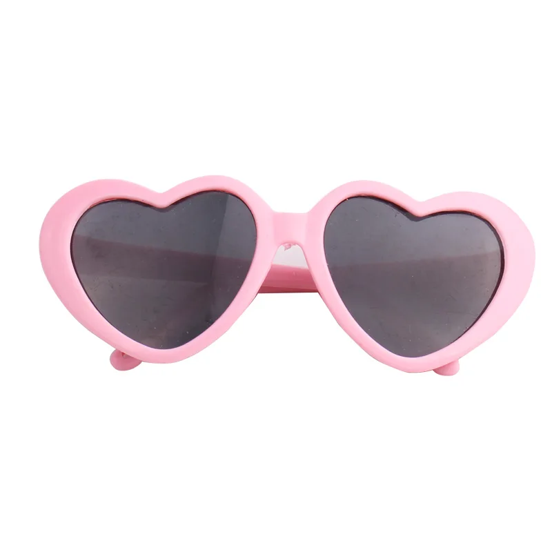 18-дюймовые девочки очки для кукол в форме сердца солнцезащитные очки Американский новорожденных Пластик очки детские игрушки подходит 43 см для ухода за ребенком для мам, детские куклы, c455 - Цвет: Pink