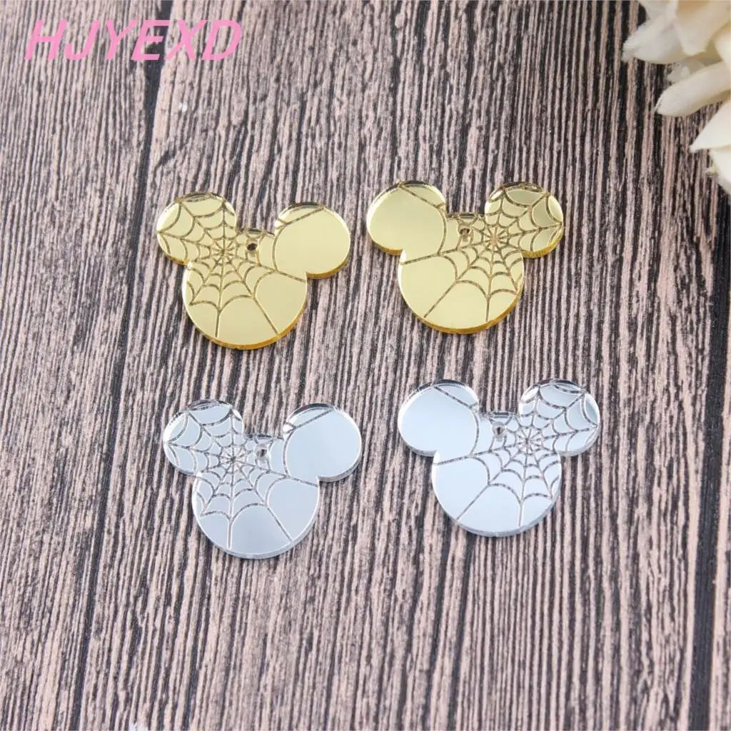 

( 32pcs) 30mm Mouse Head Earrings Acrylic Halloween Earrings Laser Cutout Gold/Silver Mirror Earrings 1.2"-AC1527