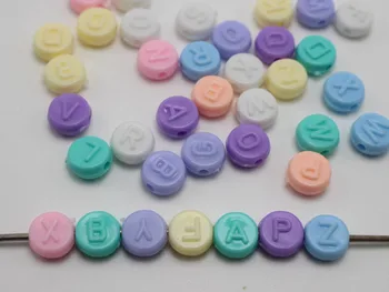 

400 Mixed Pastel Color Acrylic Assorted Alphabet Letter Coin Beads 10X5mm