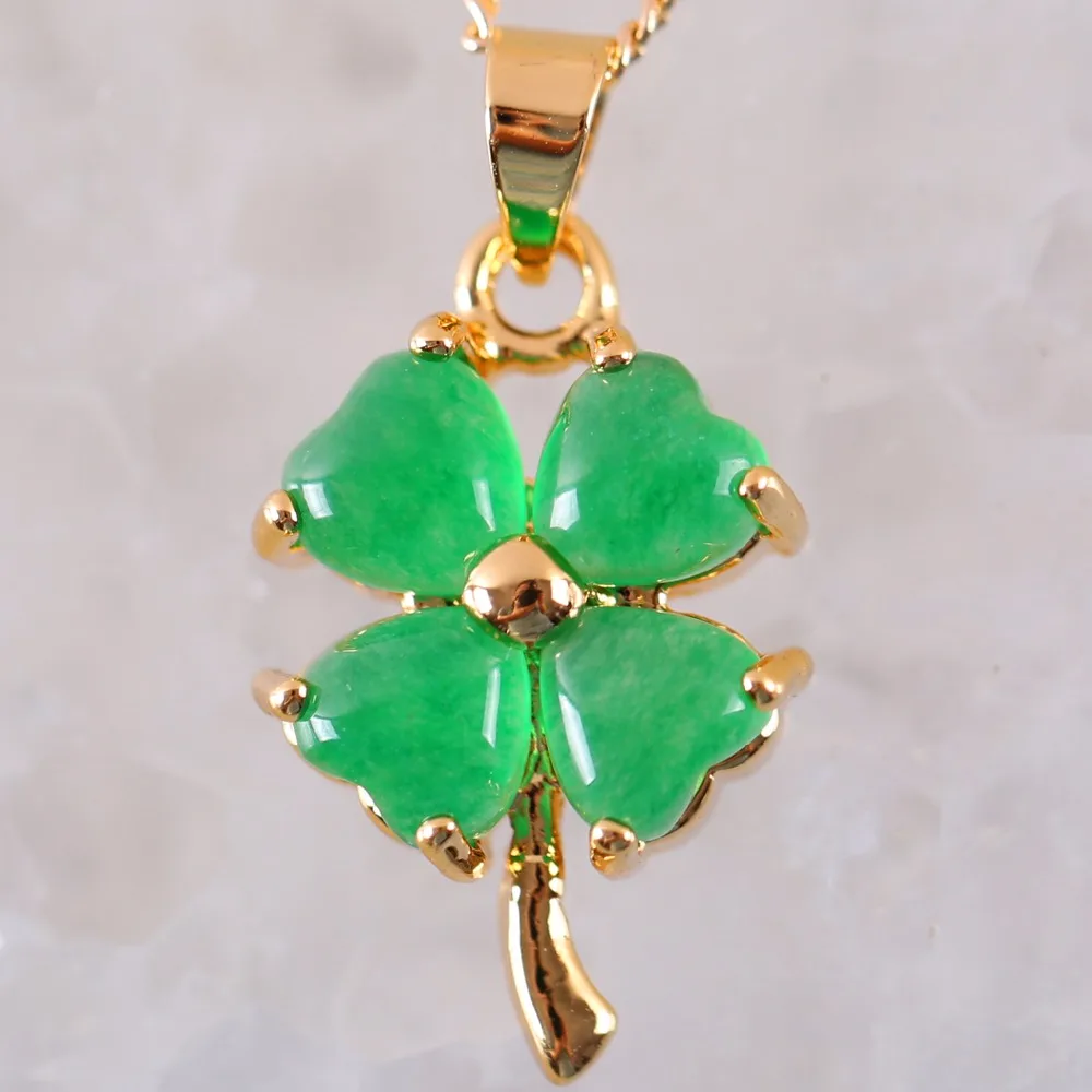 

Free Shipping New New without tags Fashion Jewelry 13X20MM Four-leaf Natural Green Jad Pendant with Chain 18inches RK271