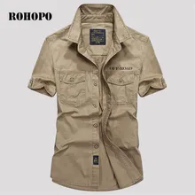 ROHOPO рубашка мужские хлопковые рубашки летний короткий рукав Карманы Рубашки мужские хлопок Повседневная Верхняя одежда дышащий человек Рабочие Рубашки
