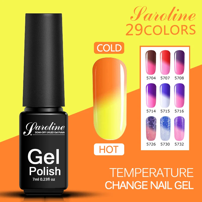 Saroline Temperature UV Gel Nail Polish Semi Permanent Varnish Lucky Change Color 7ML Thermo | Красота и здоровье