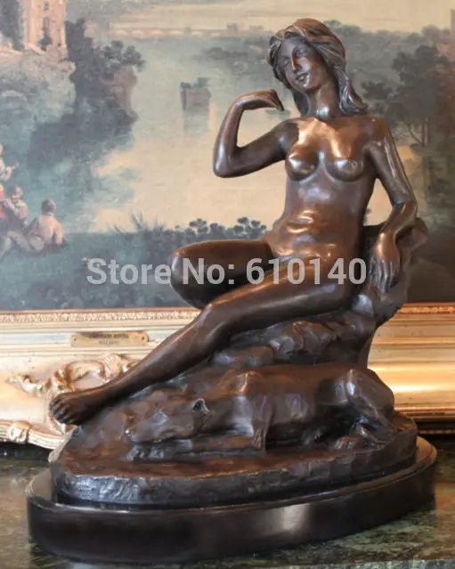 

Nude Woman Female Greyhound Dog Signed Bronze Marble Statue Sculpture Art Gift