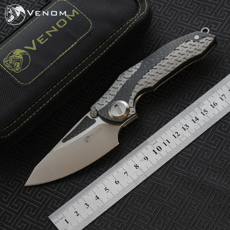 

VENOM ARMOUR M390 steel Titanium CF Flipper folding knife outdoor camping hunting survival pocket kitchen fruit knives EDC tools