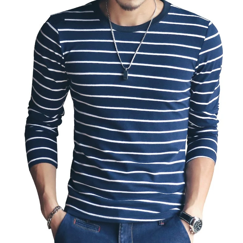 Red Striped Long Sleeve T Shirt Men 2016 Fashion Brand