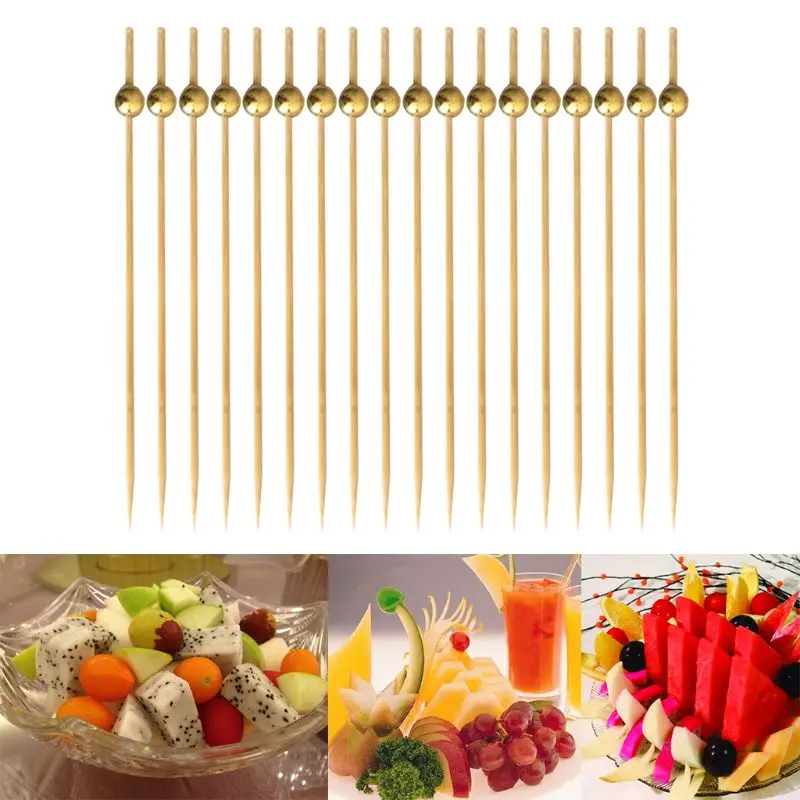 

100pcs Beads Food Picks Dessert Buffet Fruit Salad Fork Cake Muffin Party Vegetable Sticks Cocktail Toothpicks Cake Sign