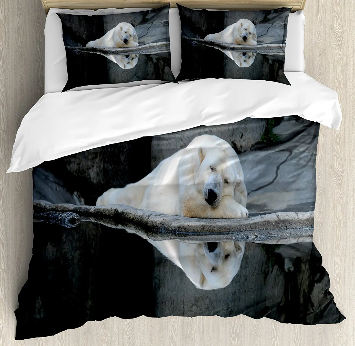 Bear Duvet Cover Set Sleeping Cute Polar Bear At The Zoo With