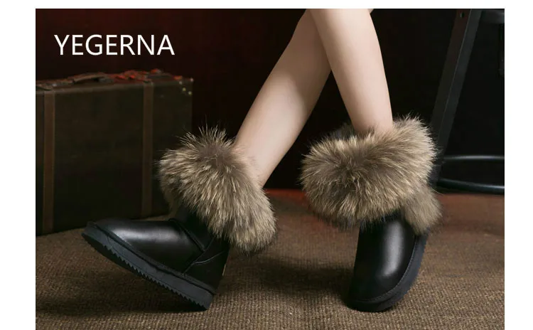 100% Genuine Cowhide Leather  Snow Boots Fashion  Boots Women Boots Snow Boots Thick Fox Fur  Warm Winter Boots
